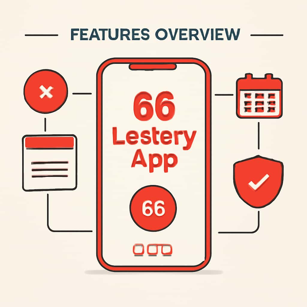 Illustration explaining the key features of 66 Lottery App.