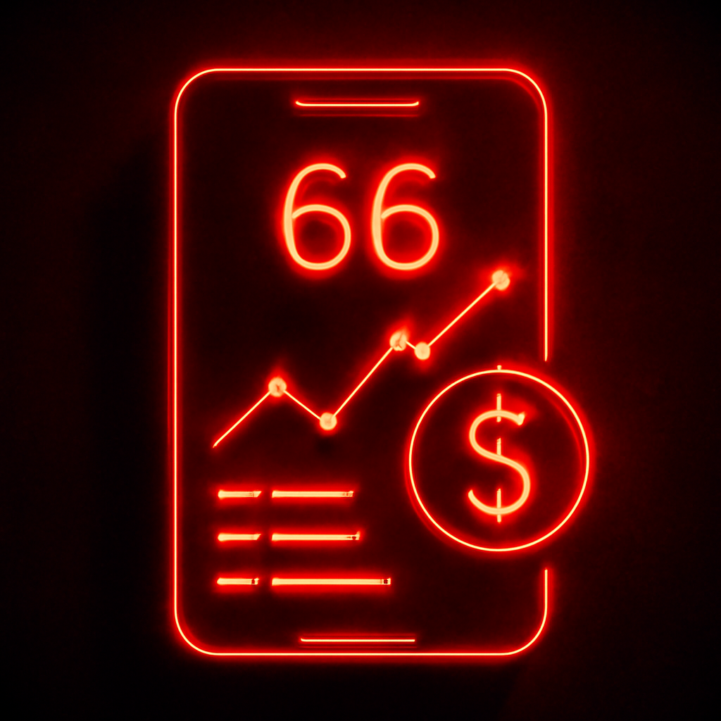 A badge representing Reviews and Ratings of 66 Lottery App.