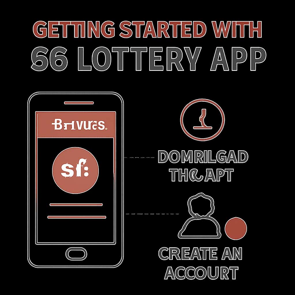 An educational diagram on how to navigate the 66 Lottery App.