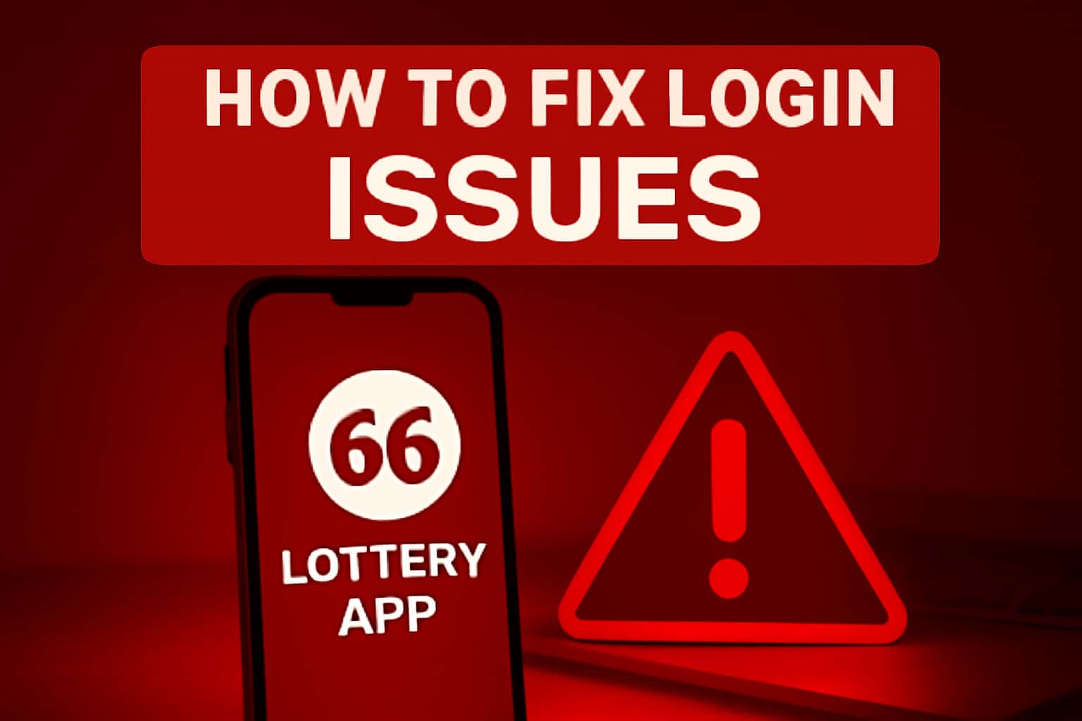 Informational scene illustrating login troubleshooting for 66 Lottery App.