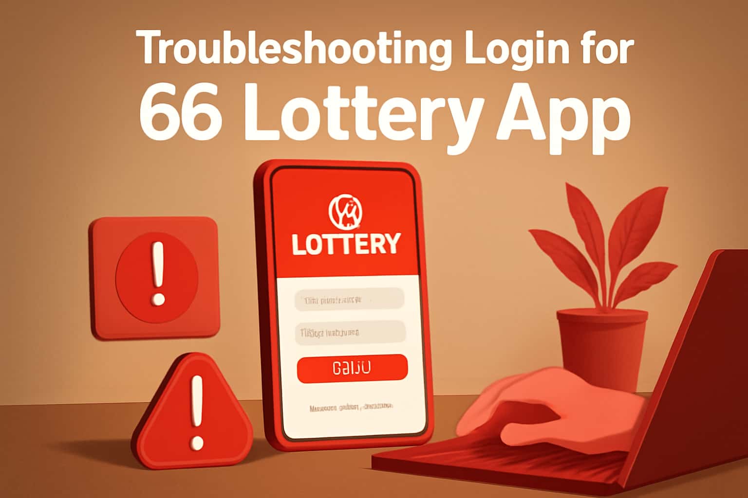 A professional scene depicting troubleshooting steps for 66 Lottery App login issues.